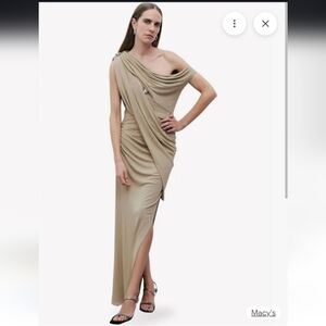 Chic One-Shoulder Tan Dress